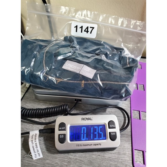 Chico Travelers 2 Tunic Blouse Womens Large Green Gold Neckline Stretch - Picture 13 of 13